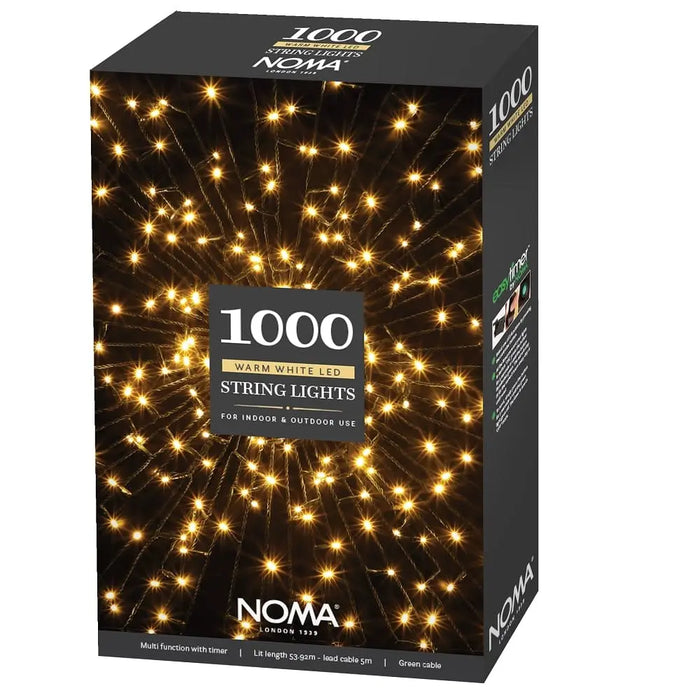 noma 1000 led christmas tree lights green cable plugin with timer warm white
