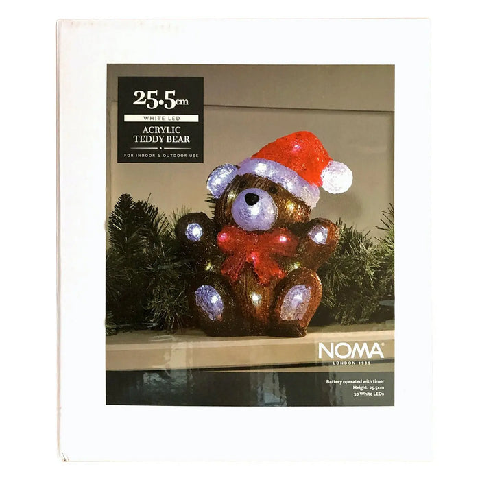 Grade A Warehouse Second - Noma Acrylic Light Up Teddy Bear : 30 LEDs : Battery with Timer : 25.5cm Noma