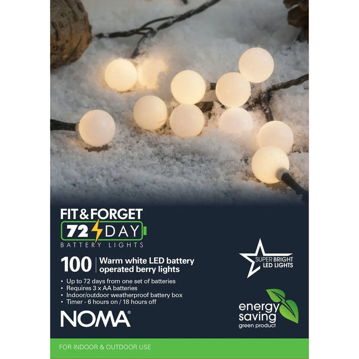 Grade B Warehouse Second - Berry Lights : Battery/Timer : 100 LED : Warm White Noma