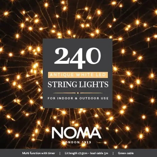 Grade B Warehouse Second - Noma 240 LED Christmas Tree Lights : Green Cable : Plug-in with Timer : Antique White Noma