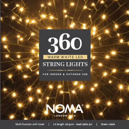Grade B Warehouse Second - Noma 360 LED Christmas Tree Lights : Green Cable : Plug-in with Timer : Warm White Noma