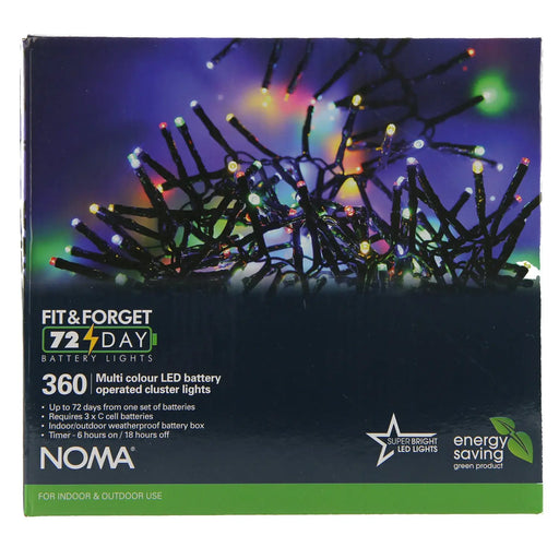 Grade B Warehouse Second - Noma Fit & Forget 360 LED Cluster Christmas Lights : Battery/Timer : Multicoloured Noma