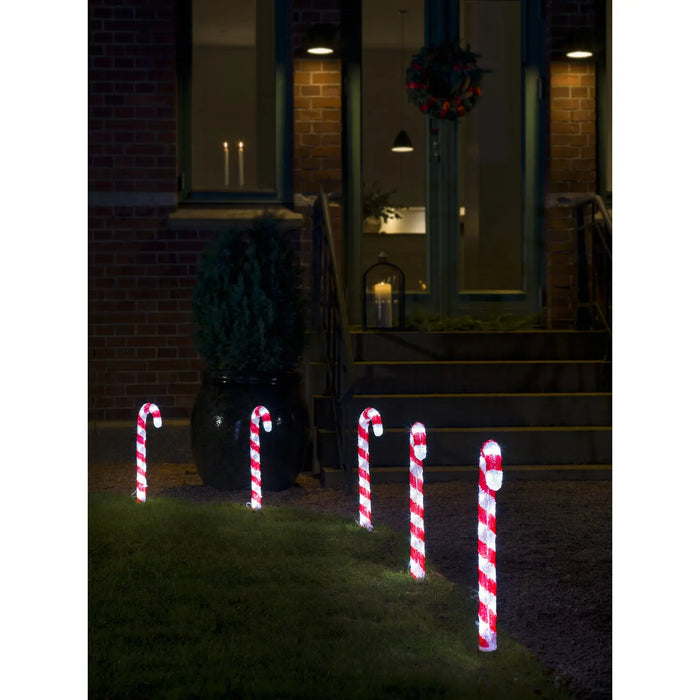 konstsmide acrylic candy cane path lights set of 5 80 white leds outdoor plug in 43cm