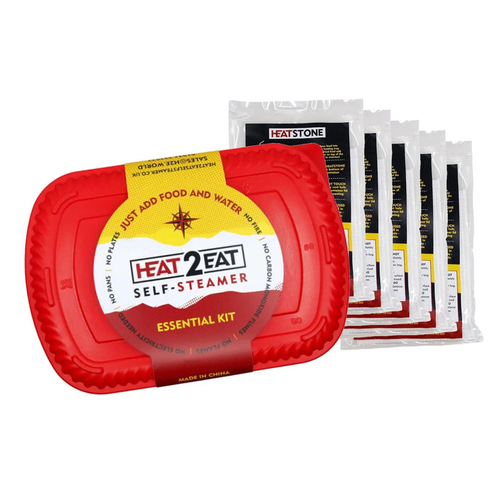 Heat2Eat Self Steamer Bundle : Camping Food Steamer : Medium Red : 5 HeatStones Heat2Eat Self-Steamer