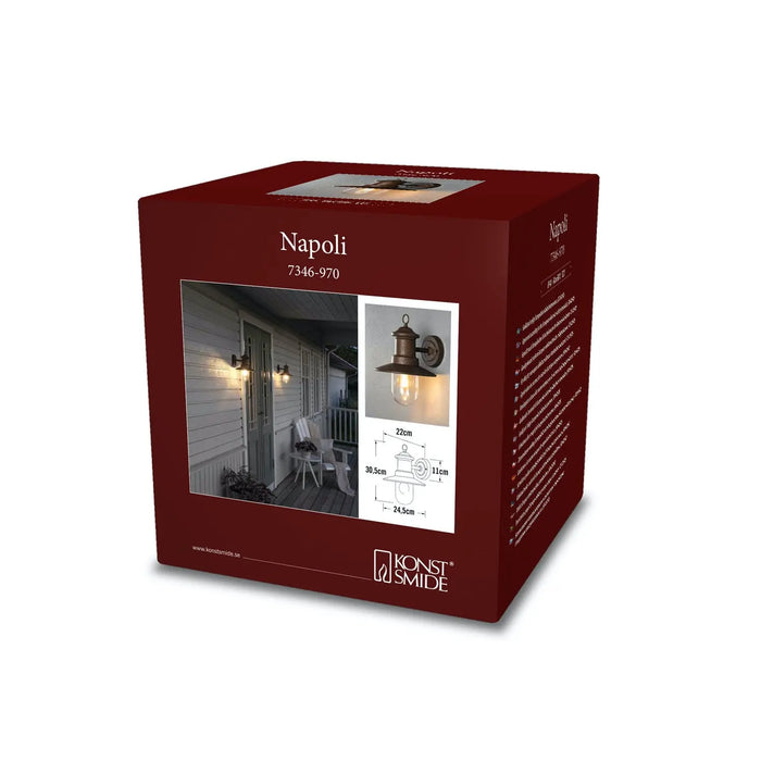 Konstsmide 7346-970 : Napoli Wall Light Black/Rust Clear Glass E27 Konstsmide
