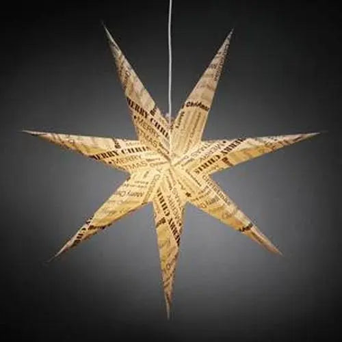 Light Up Paper Star : 7 Points, 78cm, White with Black Print Konstsmide