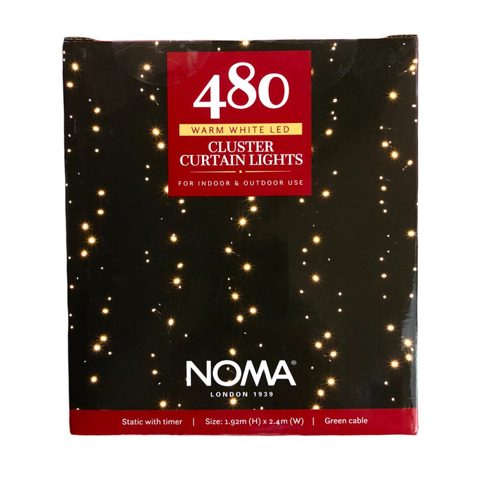 noma cascade curtain light 192m plug in with timer 480 warm white leds