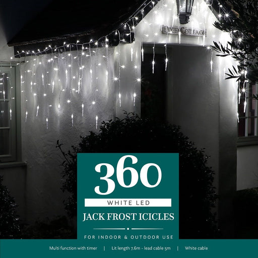 noma jack frost icicles with white cable plug in with timer bright white 360 led