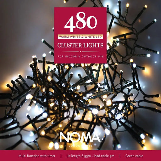 Noma 480 LED CLUSTER Lights : Multifunction : Plug-in with Timer : Bright White/Warm White Mix Noma