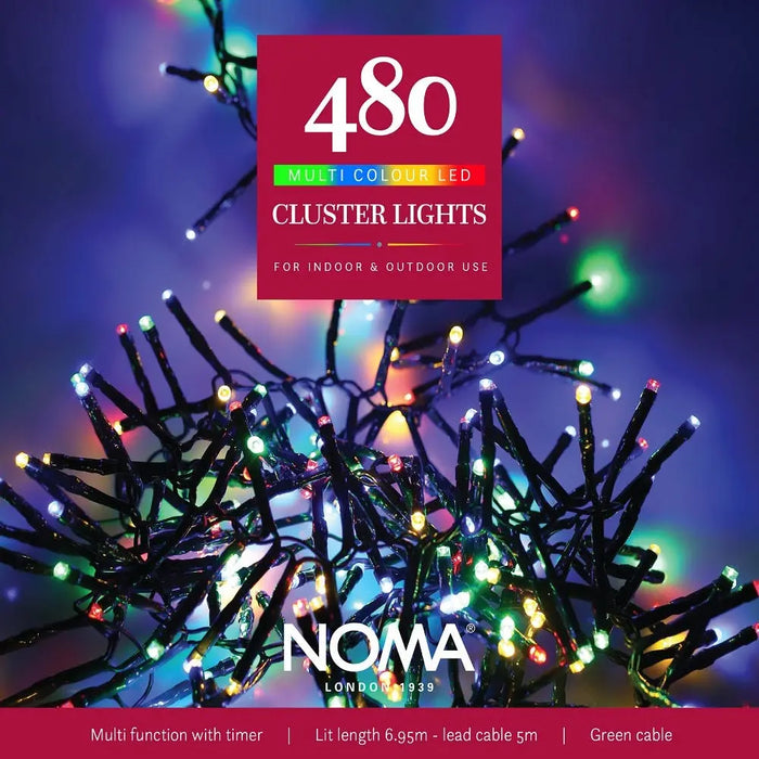 Noma 480 LED CLUSTER Lights : Multifunction : Plug-in with Timer : Multicoloured Noma