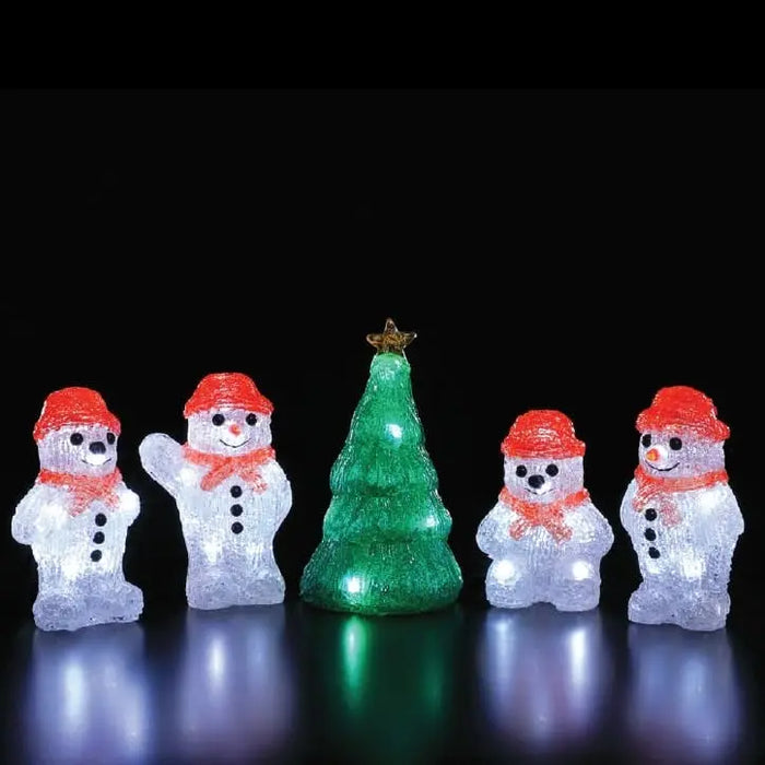 Noma Acrylic Christmas Light Set : Snowmen & Christmas Tree : Set of 5 : Plug In with Timer Noma