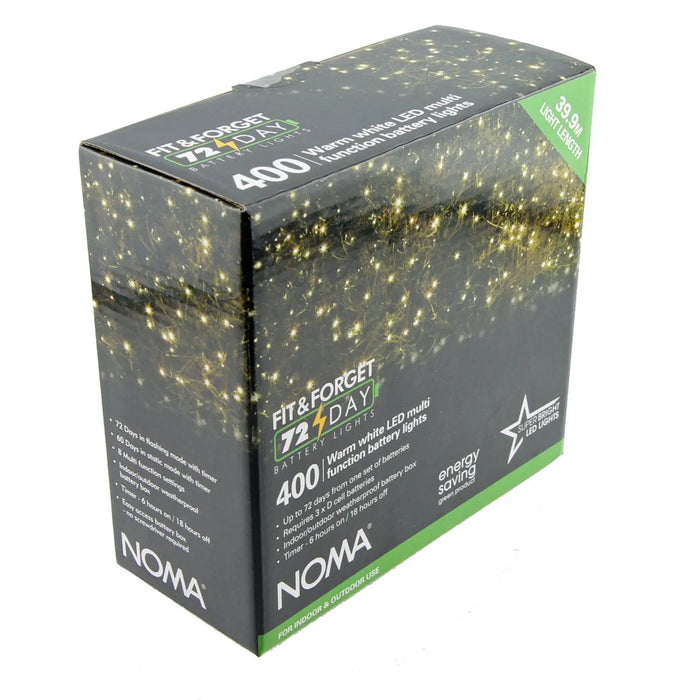 Noma Fit & Forget 400 LED Christmas Tree Lights : Battery/Timer : Warm White ALT Noma