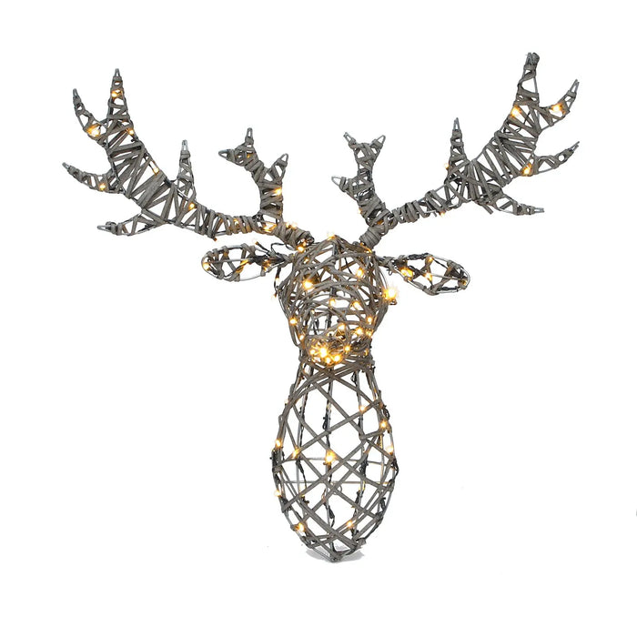 Noma Reindeer Woburn Stag Head Christmas Decoration : Grey Rattan, 100x Duo LEDs White / Warm White : Battery Timer : 80cm Noma