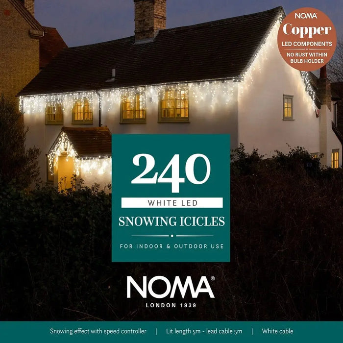 Noma Snowing Icicles : Easytimer : Plug In : White Cable : 240x Bright White LEDs : 5m Noma