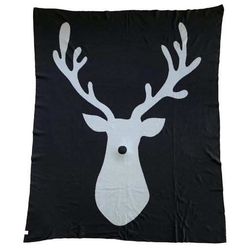 Rudolph Reindeer Knitted Blanket : Grey : 150 x 125 cm Shruti Designs