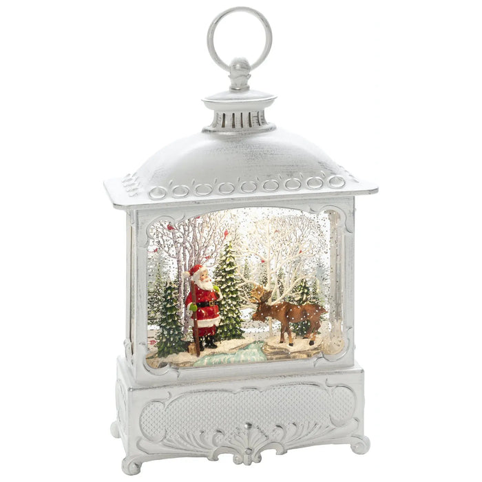 Water Filled LED Lantern : White with Santa & Moose : Battery/Timer : 30cm Konstsmide
