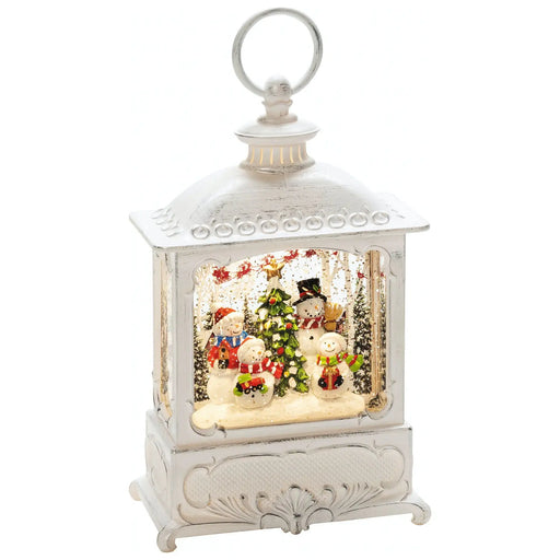 Water Filled LED Lantern : White with Snowmen : Battery/Timer : 25cm Konstsmide