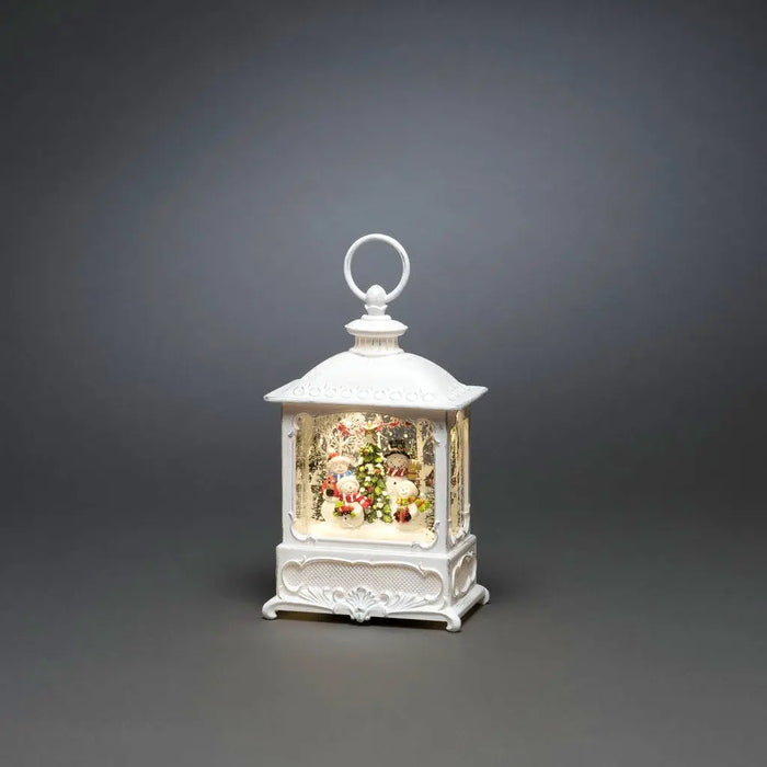 Water Filled LED Lantern : White with Snowmen : Battery/Timer : 25cm Konstsmide