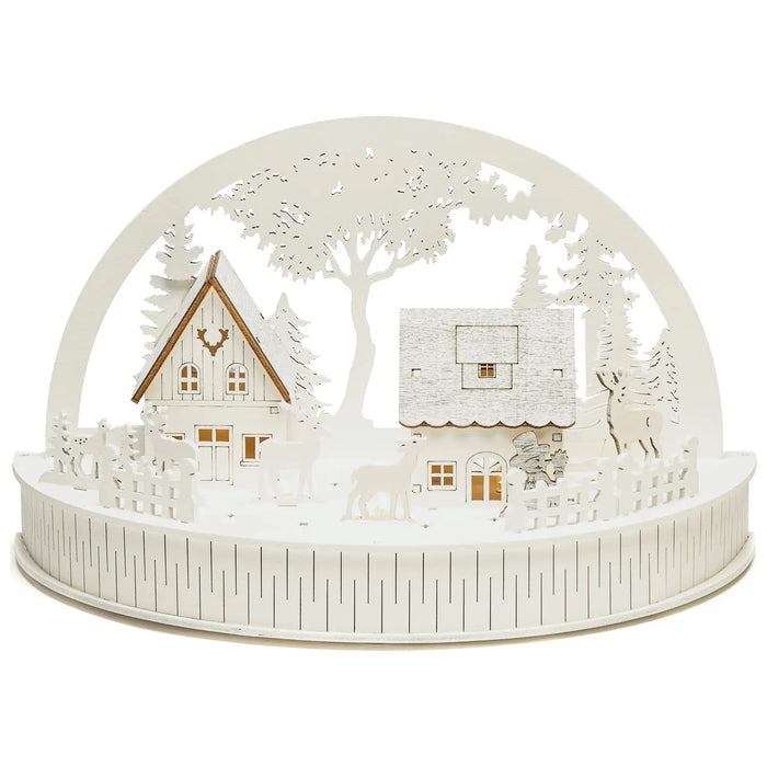 Wooden Silhouette Christmas Forest Cottages Scene : 5 LED : Battery with Timer : 30cm Konstsmide