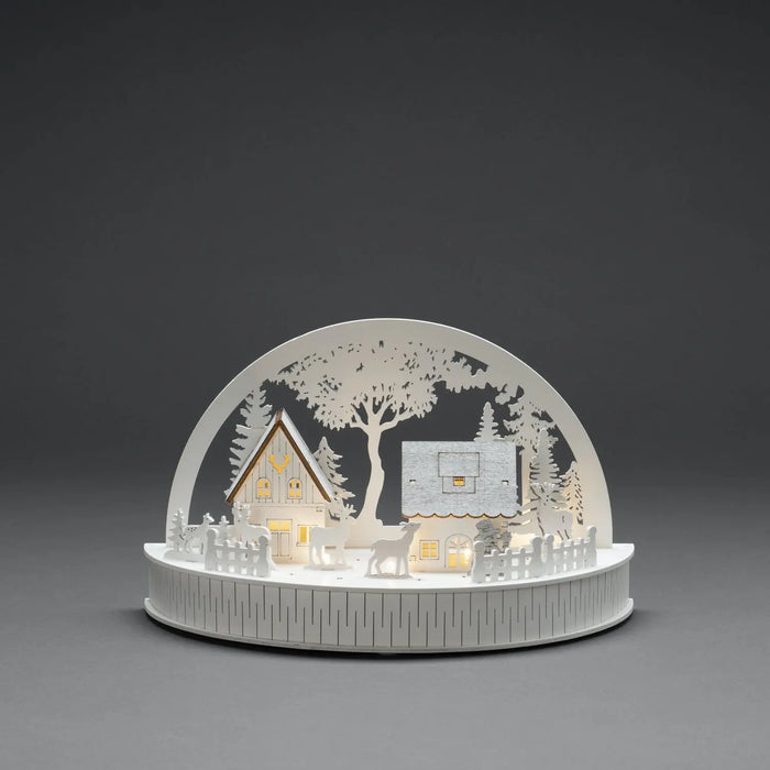 Wooden Silhouette Christmas Forest Cottages Scene : 5 LED : Battery with Timer : 30cm Konstsmide