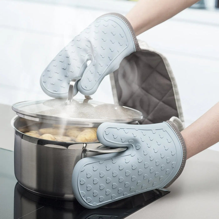 Zeal Silicone Steam Stop Double Oven Glove : Gingham, Duck Egg Blue Zeal