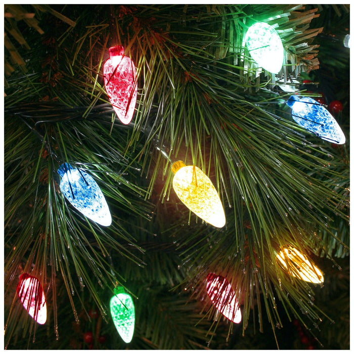 noma 100 faceted cone led christmas tree lights on green wire plug in multicoloured